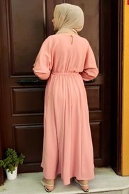 Salmon Pink Hijab Dress 76150SMN - Thumbnail