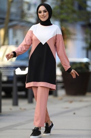 Salmon Pink Hijab Dual Suit Dress 60691SMN - Thumbnail