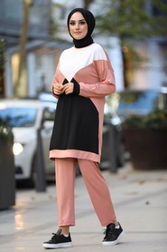 Salmon Pink Hijab Dual Suit Dress 60691SMN - Thumbnail