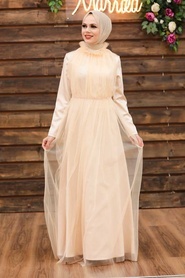 Neva Style - Long Salmon Pink Islamic Wedding Dress 2203SMN - Thumbnail