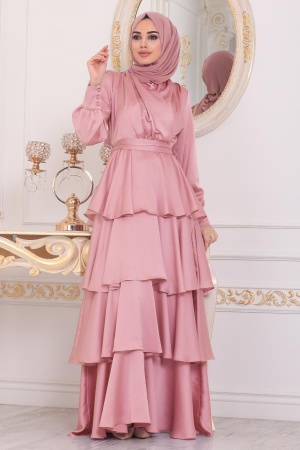 Salmon Pink Hijab Evening Dress 22701SMN - 1