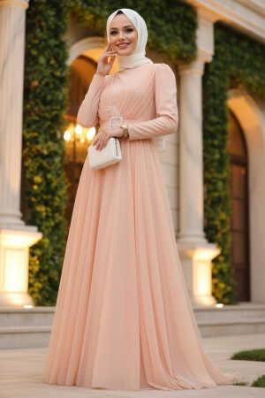 Salmon Pink Hijab Evening Dress 23341SMN - 1
