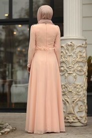 Salmon Pink Hijab Evening Dress 3945SMN - Thumbnail