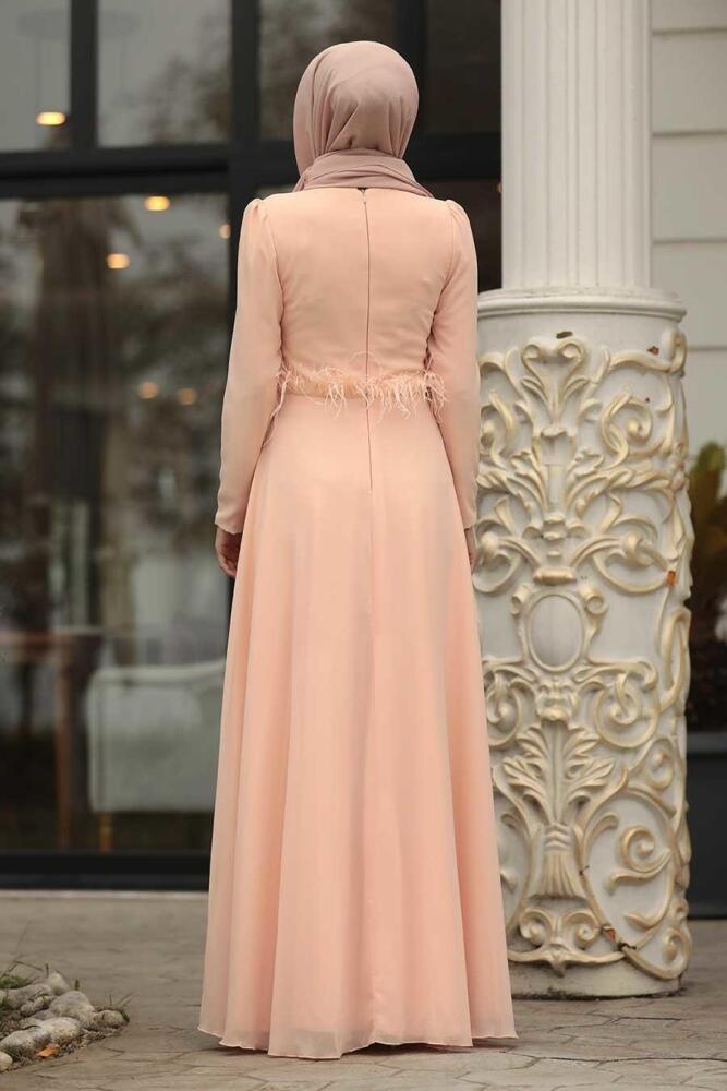 Salmon Pink Hijab Evening Dress 3945SMN - 2