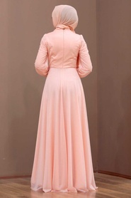 Salmon Pink Hijab Evening Dress 39490SMN - Thumbnail