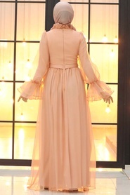 Salmon Pink Hijab Evening Dress 40420SMN - Thumbnail