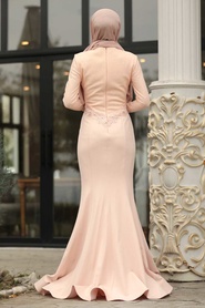 Neva Style - Modern Salmon Pink Hijab Evening Dress 4568SMN - Thumbnail