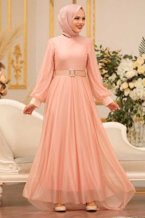 Neva Style - Luxury Salmon Pink Muslim Prom Dress 4674SMN - 2