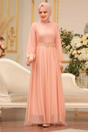 Neva Style - Luxury Salmon Pink Muslim Prom Dress 4674SMN - 1