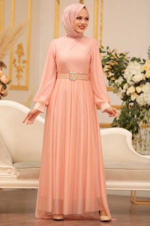 Neva Style - Luxury Salmon Pink Muslim Prom Dress 4674SMN - 3