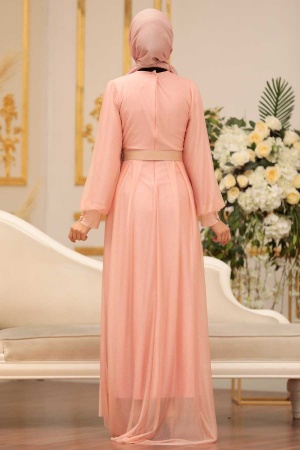 Neva Style - Luxury Salmon Pink Muslim Prom Dress 4674SMN - 4