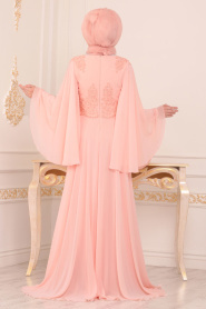 Neva Style - Luxury Salmon Pink Islamic Engagement Gown 4675SMN - Thumbnail