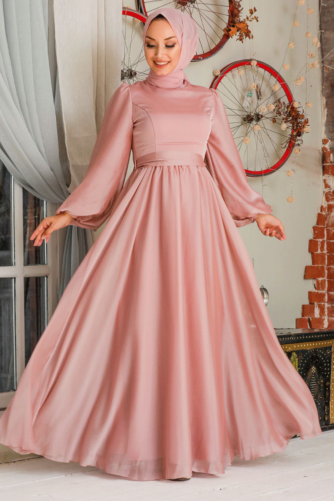 Neva Style - Elegant Salmon Pink Islamic Clothing Evening Gown 5215SMN - 1