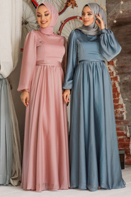 Neva Style - Elegant Salmon Pink Islamic Clothing Evening Gown 5215SMN - Thumbnail