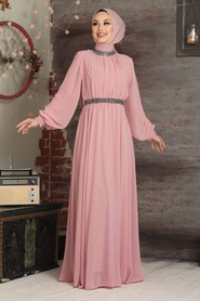 Neva Style - Modern Salmon Pink Islamic Clothing Wedding Dress 5339SMN - Thumbnail