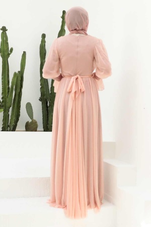 Neva Style - Salmon Pink Turkish Hijab Bridesmaid Dress 5367SMN - 2