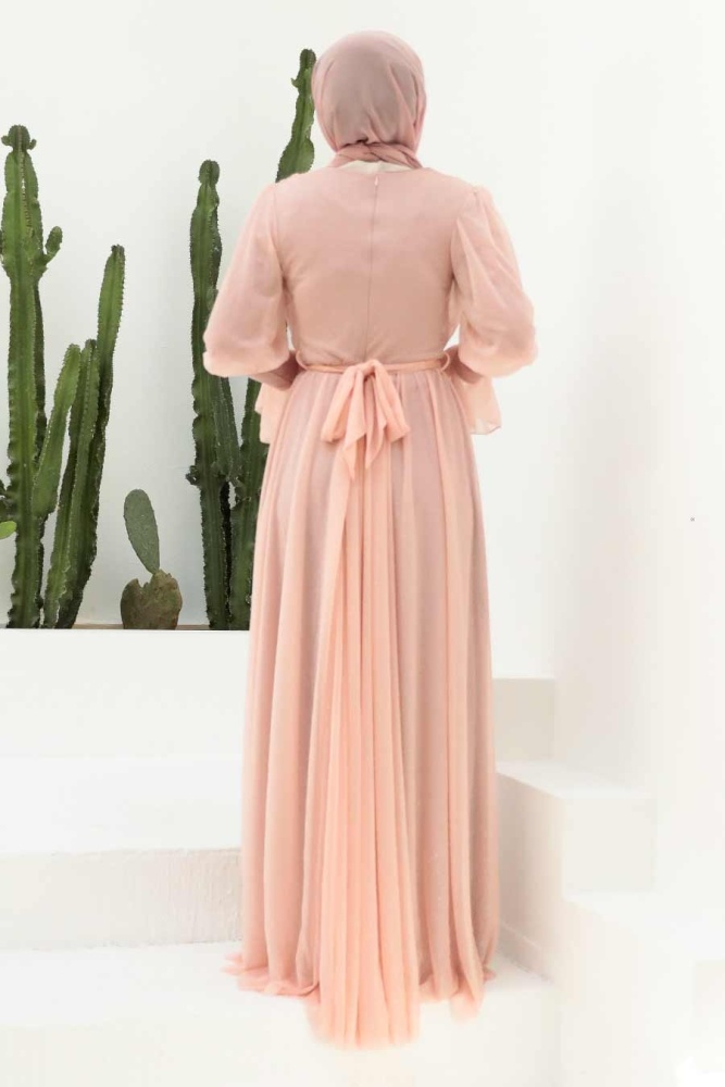 Neva Style - Salmon Pink Turkish Hijab Bridesmaid Dress 5367SMN - 2