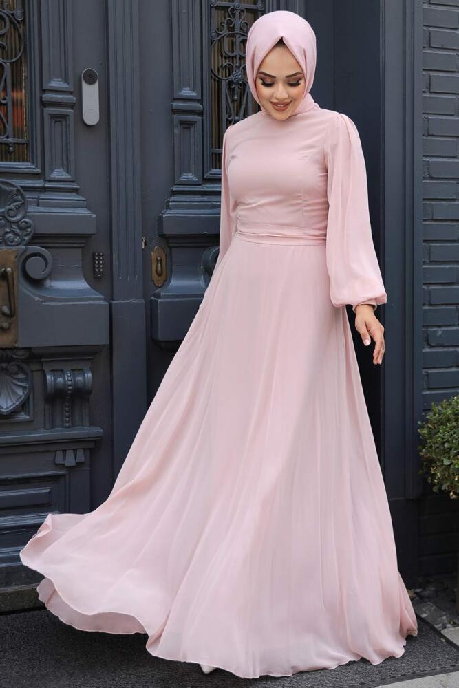 Neva Style - Plus Size Salmon Pink Hijab Engagement Dress 5470SMN - 1