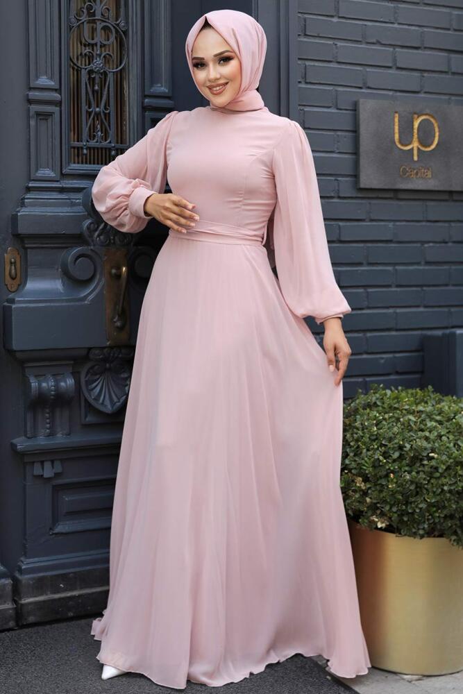 Neva Style - Plus Size Salmon Pink Hijab Engagement Dress 5470SMN - 2