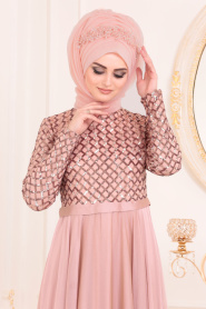Salmon Pink Hijab Evening Dress 8127SMN - Thumbnail