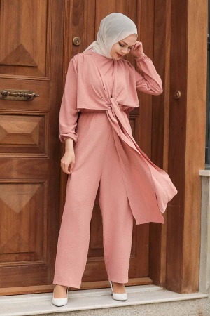 Salmon Pink Hijab Suit Dress 11032SMN - 1