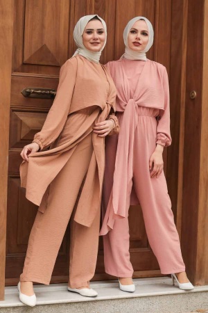 Salmon Pink Hijab Suit Dress 11032SMN - 2