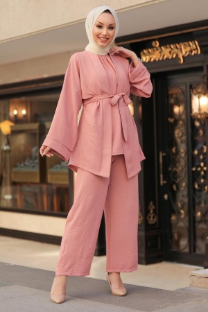 Salmon Pink Hijab Suit Dress 1104SMN - 3