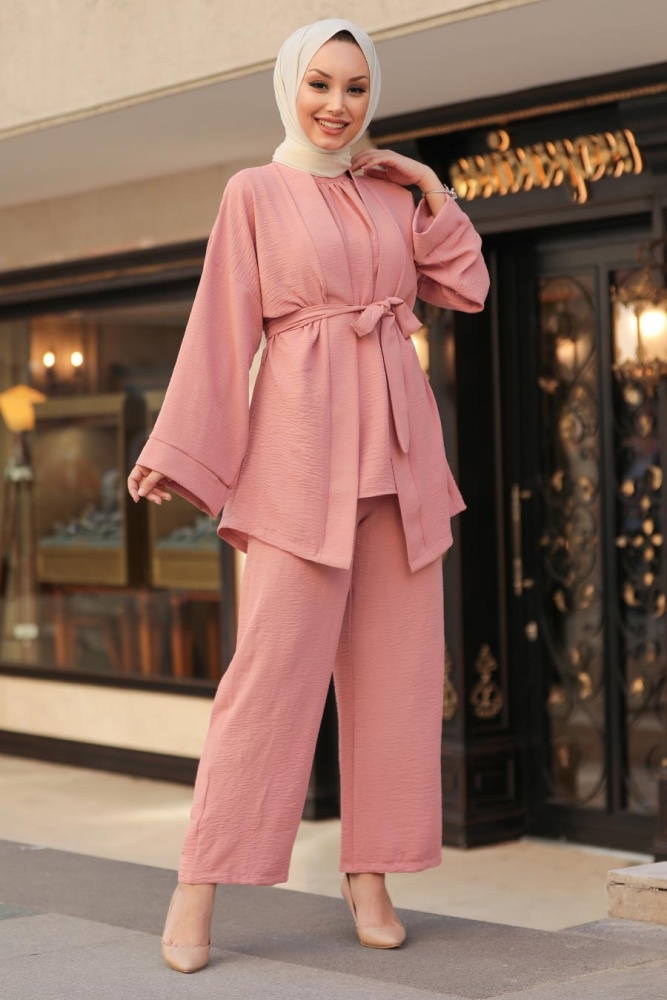 Salmon Pink Hijab Suit Dress 1104SMN - 3