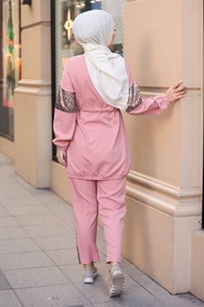 Salmon Pink Hijab Suit Dress 1163SMN - Thumbnail