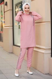 Salmon Pink Hijab Suit Dress 12112SMN - Thumbnail