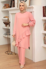 Salmon Pink Hijab Suit Dress 13101SMN - Thumbnail
