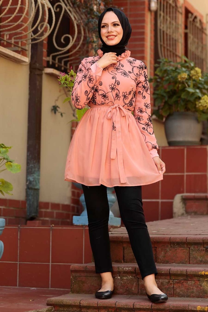 Salmon Pink Hijab Tunic 1404SMN - 1