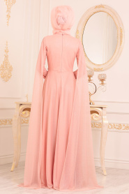 Salmon Pink Hijab Evening Dress 2093SMN - Thumbnail