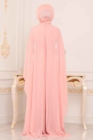 Salmon Pink Hijab Evening Dress 3843SMN - Thumbnail