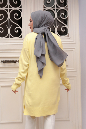 Sarı Tesettür Triko Kazak Tunik 17203SR - 3