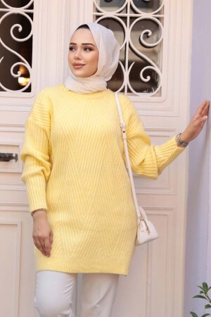 Sarı Tesettür Triko Kazak Tunik 7852SR - 3