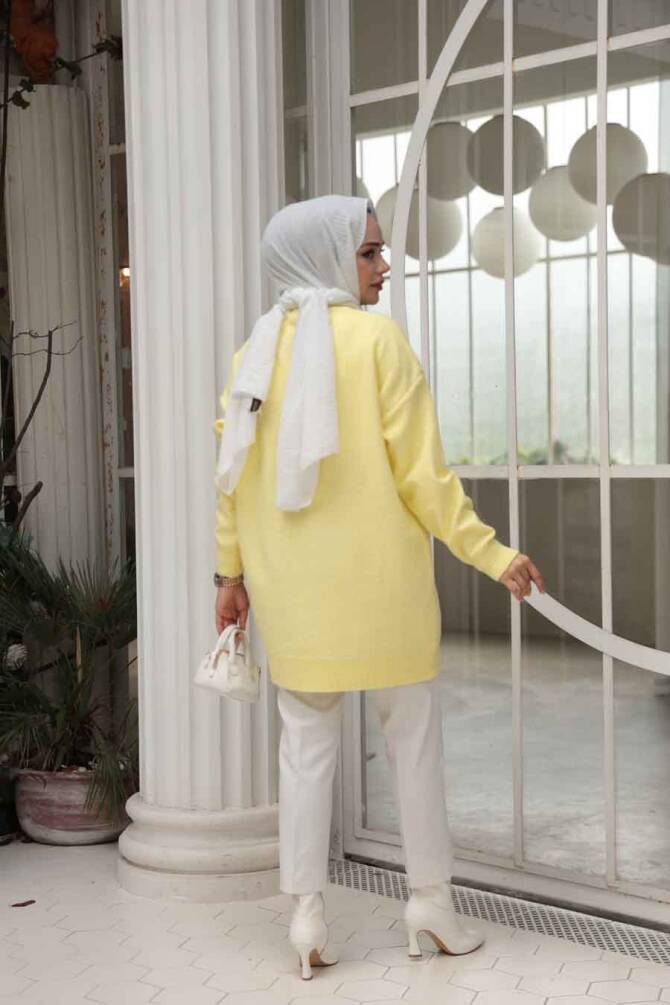 Sarı Tesettür Triko Kazak Tunik 8824SR - 3
