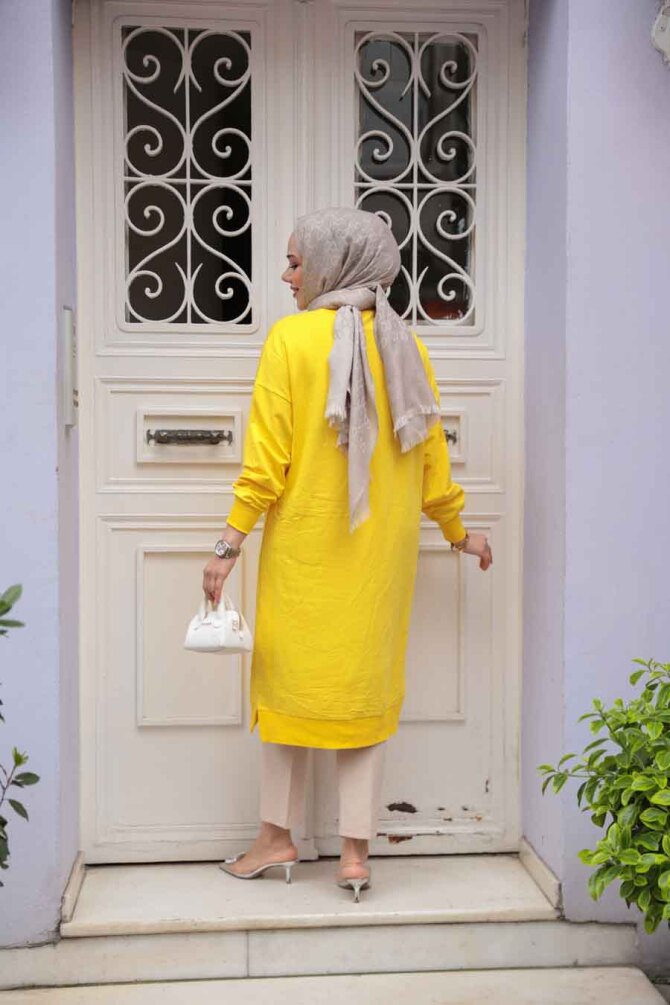 Sarı Tesettür Tunik 30645SR - 3