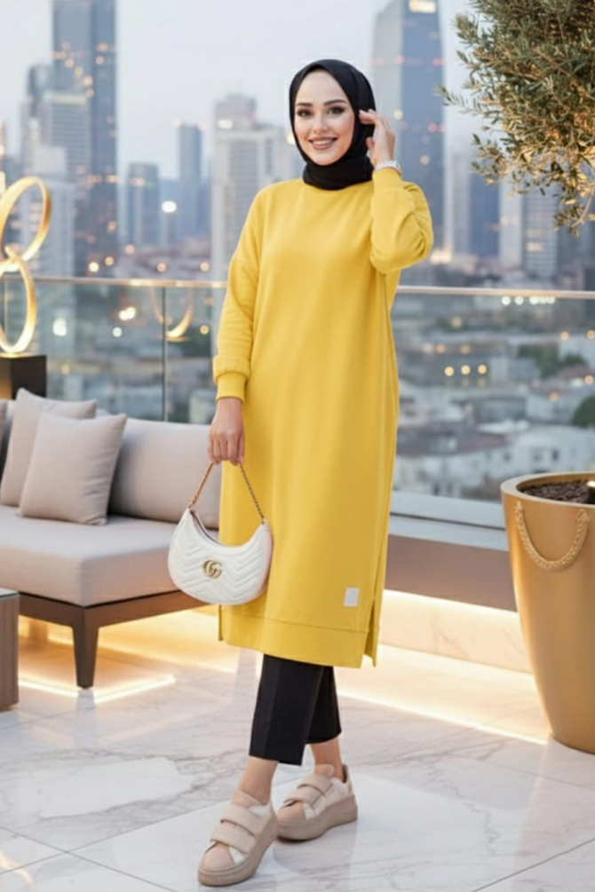 Sarı Tesettür Tunik 30645SR - NEVA STYLE