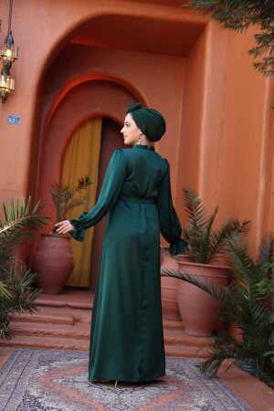 Saten Zümrüt Yeşili Tesettür Elbise 62132ZY - 6