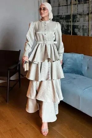 Satin Crepe Koyu Beige Kat Kat Modest Dress 95712KBEJ 