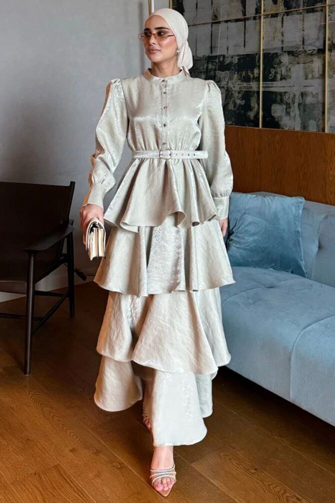 Satin Crepe Koyu Beige Kat Kat Modest Dress 95712KBEJ - 1