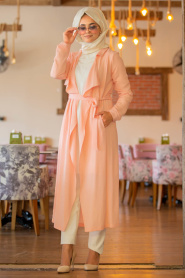 Saumon- New Kenza - Manteau Hijab 49650SMN - Thumbnail