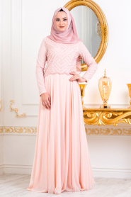 Saumon-Tesettürlü Abiye Elbise - Robe de Soirée Hijab 3126SMN - Thumbnail