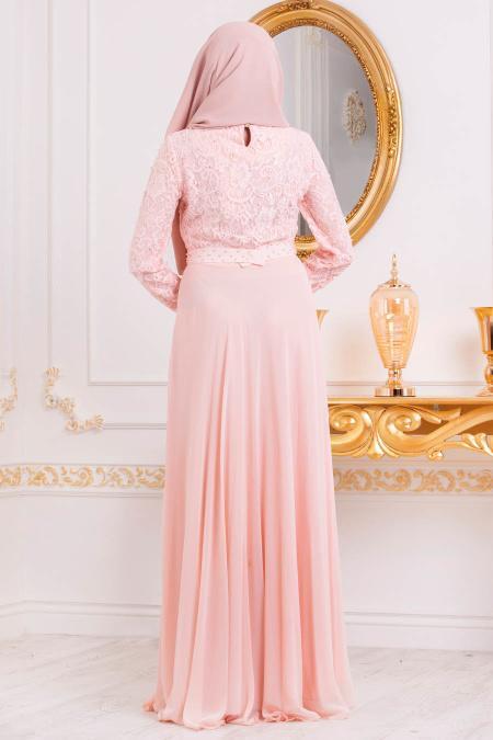 Saumon-Tesettürlü Abiye Elbise - Robe de Soirée Hijab 3291SMN - 2