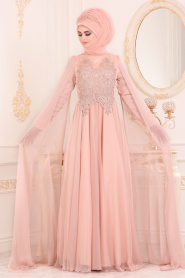 Saumon-Tesettürlü Abiye Elbise - Robe de Soirée Hijab 3626SMN - Thumbnail
