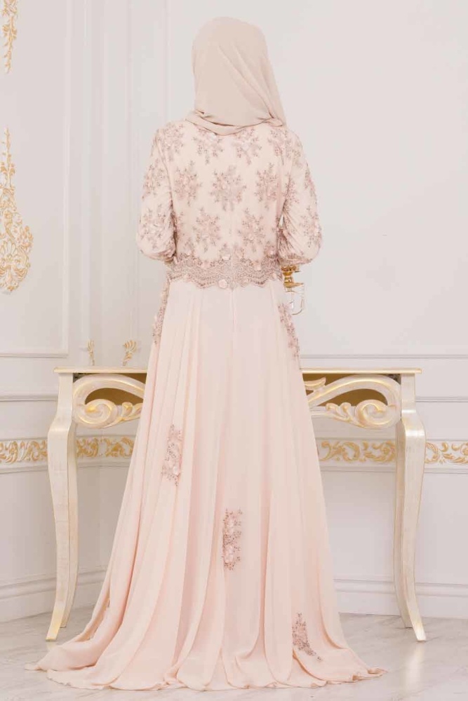 Saumon - Tesettürlü Abiye Elbise - Robe de Soirée Hijab 43961SMN - 2