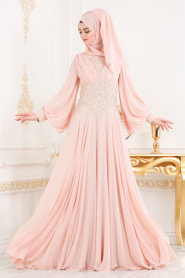 Saumon - Tesettürlü Abiye Elbise - Robe de Soirée Hijab 46620SMN - Thumbnail