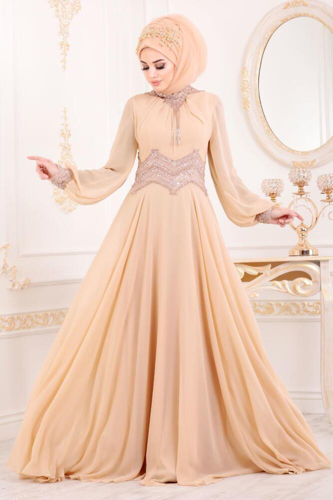 Saumon-Tesettürlü Abiye Elbise -Robe de Soirée Hijab 4678KSMN - 1