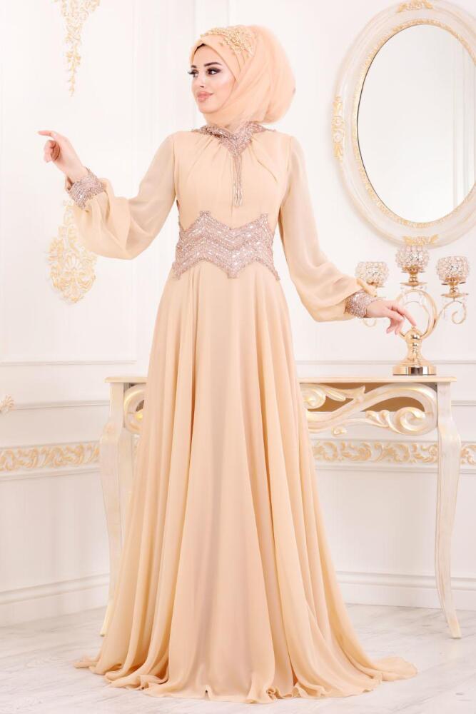 Saumon-Tesettürlü Abiye Elbise -Robe de Soirée Hijab 4678KSMN - 2